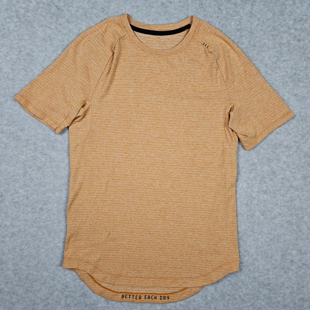 Lululemon Drysense Men's Small Orange Short Sleeve Shirt Gym Training Curved Hem